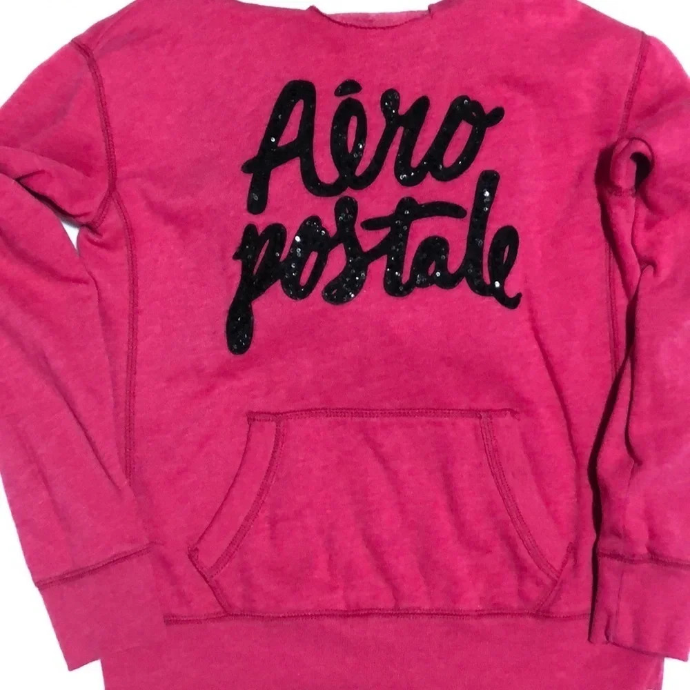Aeropostale Hoodie Sweatshirt Pullover Sparkle Logo Pink Comfy‎ Casual S